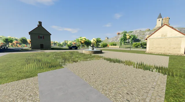 La piazza con la fontana di Le Mesnil-aux-Saules nel gioco