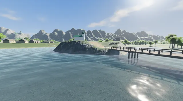 The river of the valley map with the island and the bridge in the game